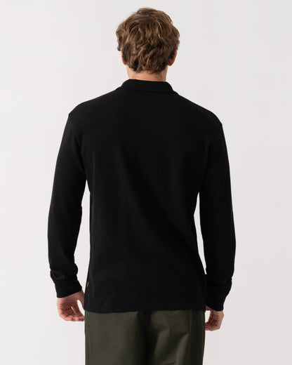 Back of BOSS Orange Petempestolong Mens Long Sleeve Polo Shirt - Black 001