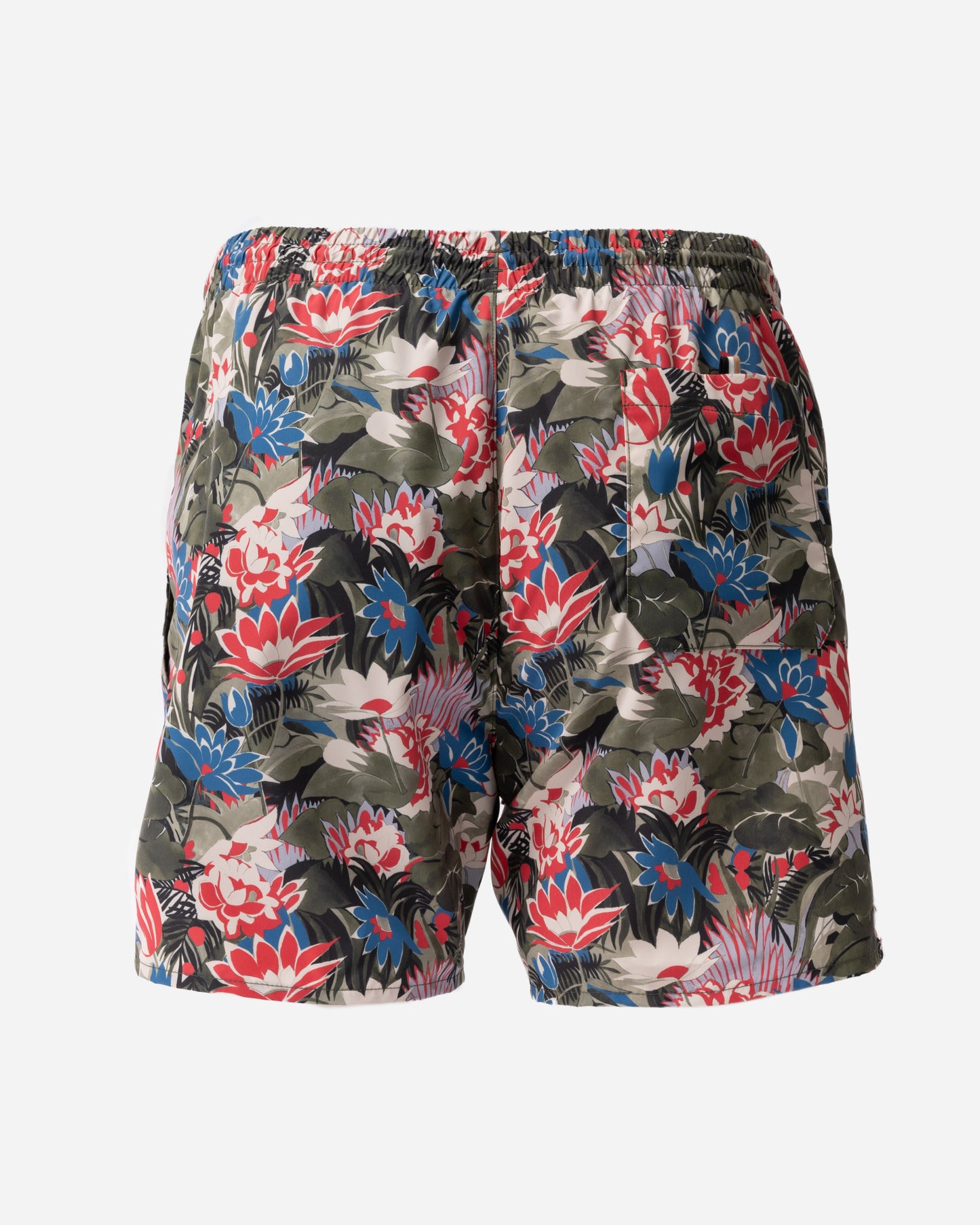 back of BOSS Orange Piranha Mens Tropical Print Quick-Drying Swim Shorts in Open Green 351