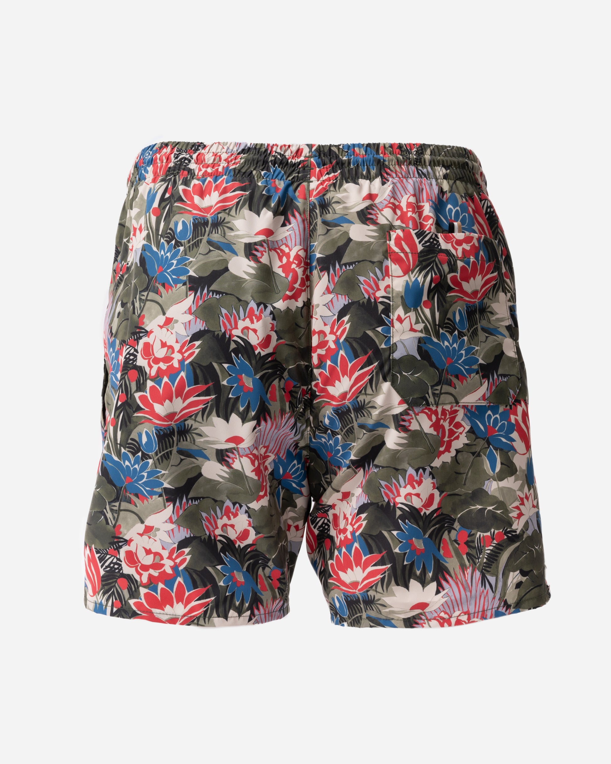 back of BOSS Orange Piranha Mens Tropical Print Quick-Drying Swim Shorts in Open Green 351
