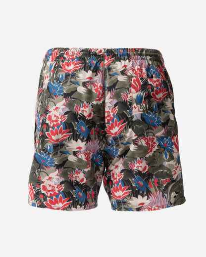 back of BOSS Orange Piranha Mens Tropical Print Quick-Drying Swim Shorts in Open Green 351