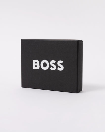 packaging of BOSS Orange Randy Mens Trifold Leather Wallet in Black 001