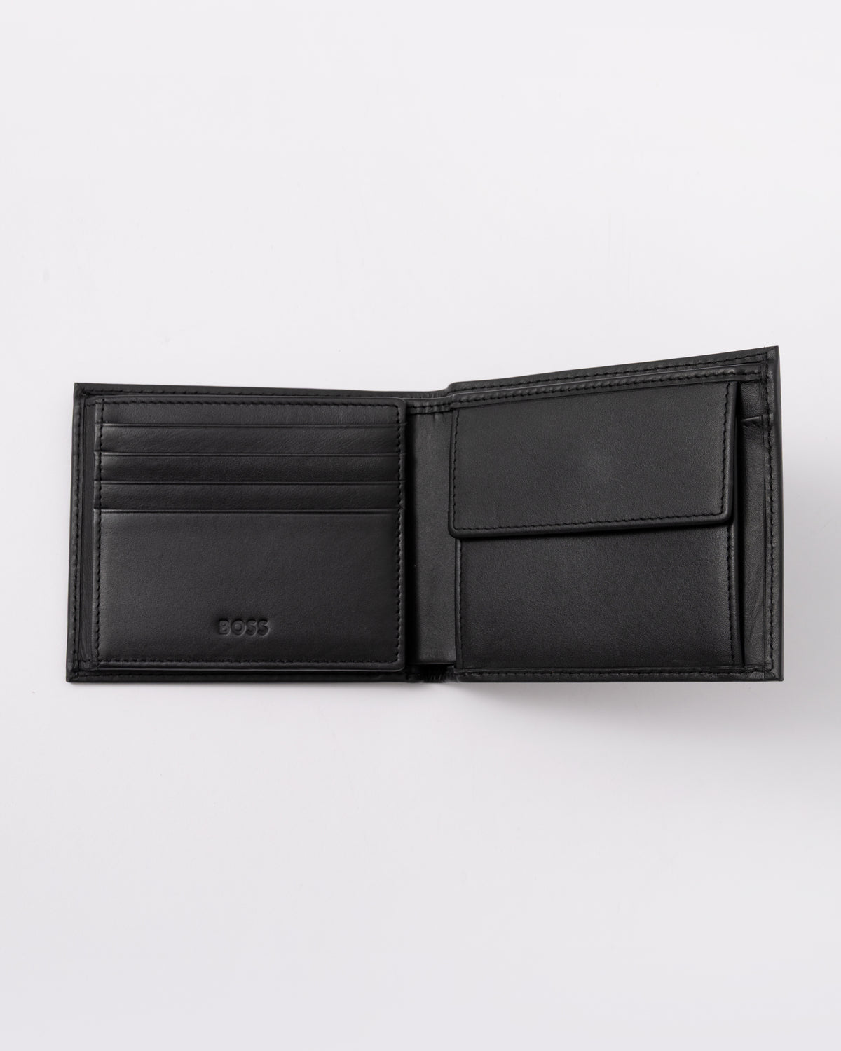 inside detail of BOSS Orange Randy Mens Trifold Leather Wallet in Black 001