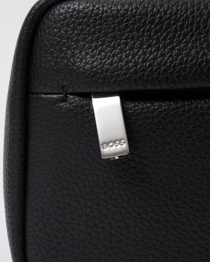 side zip pull detail of BOSS Orange Ray EVO Mens Washbag in Black 001