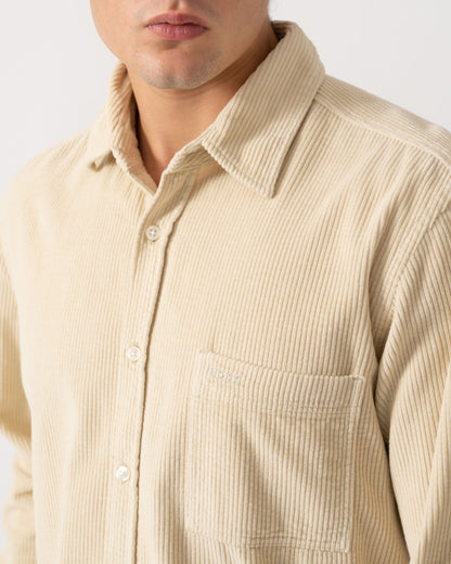 Close up of BOSS Orange Relegant 6 Mens Long Sleeve Cotton Shirt - Light Beige 271