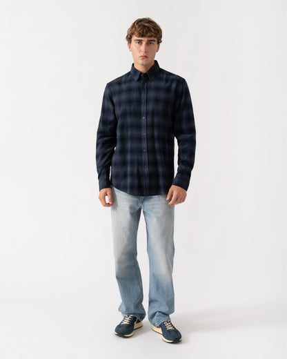 BOSS Orange Rickert Mens Long Sleeve Check Shirt - Dark Blue 404