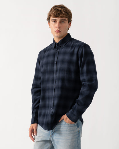 BOSS Orange Rickert Mens Long Sleeve Check Shirt - Dark Blue 404