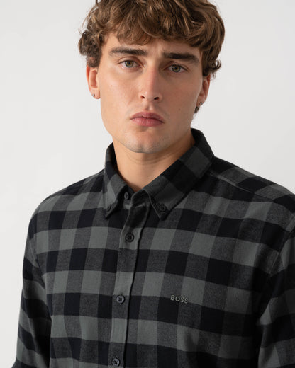 Detail of BOSS Orange Rickert Mens Long Sleeve Check Shirt - Open Green 377
