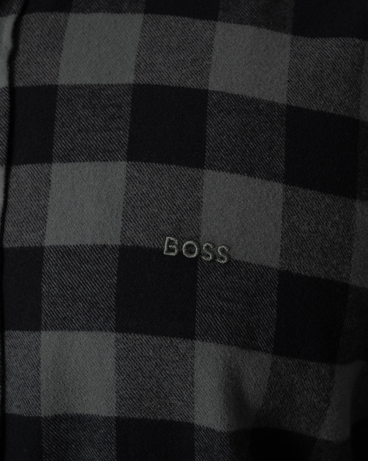 Close up of BOSS Orange Rickert Mens Long Sleeve Check Shirt - Open Green 377