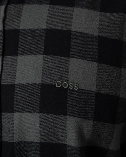 Close up of BOSS Orange Rickert Mens Long Sleeve Check Shirt - Open Green 377