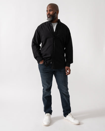 Full length shot of a Model wearing a BOSS Orange Rickert Mens Long Sleeve Shirt in Black