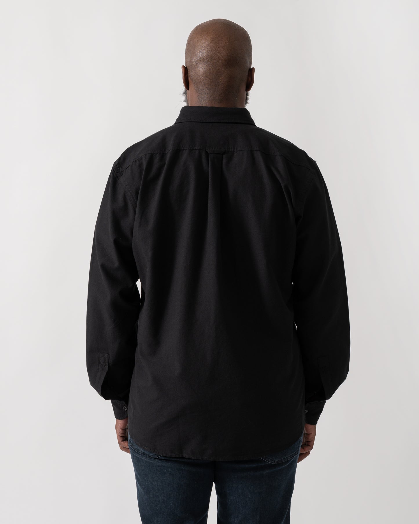back shot of a Model wearing a BOSS Orange Rickert Mens Long Sleeve Shirt in Black