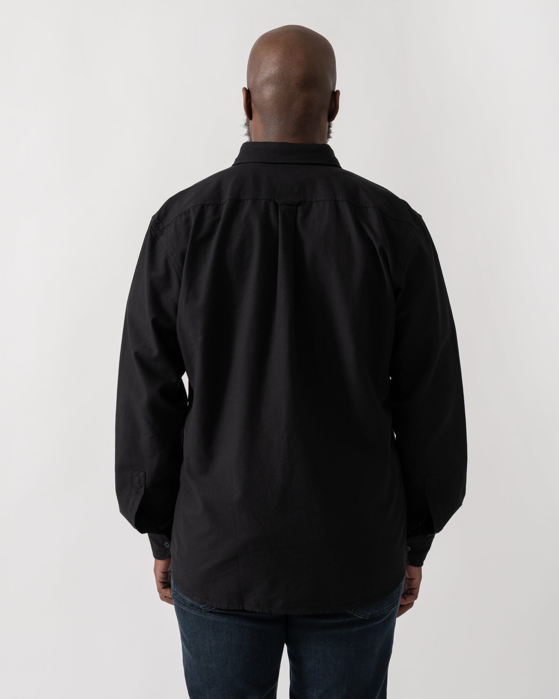 back shot of a Model wearing a BOSS Orange Rickert Mens Long Sleeve Shirt in Black
