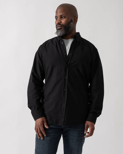 Model wearing a BOSS Orange Rickert Mens Long Sleeve Shirt in Black