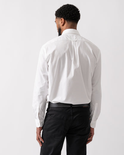 Back shot of a model wearing a BOSS Orange Rickert Mens Shirt in Natural colourway