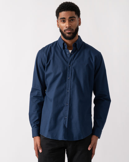 model wearing a BOSS Orange Rickert_M Mens Shirt in Open Blue