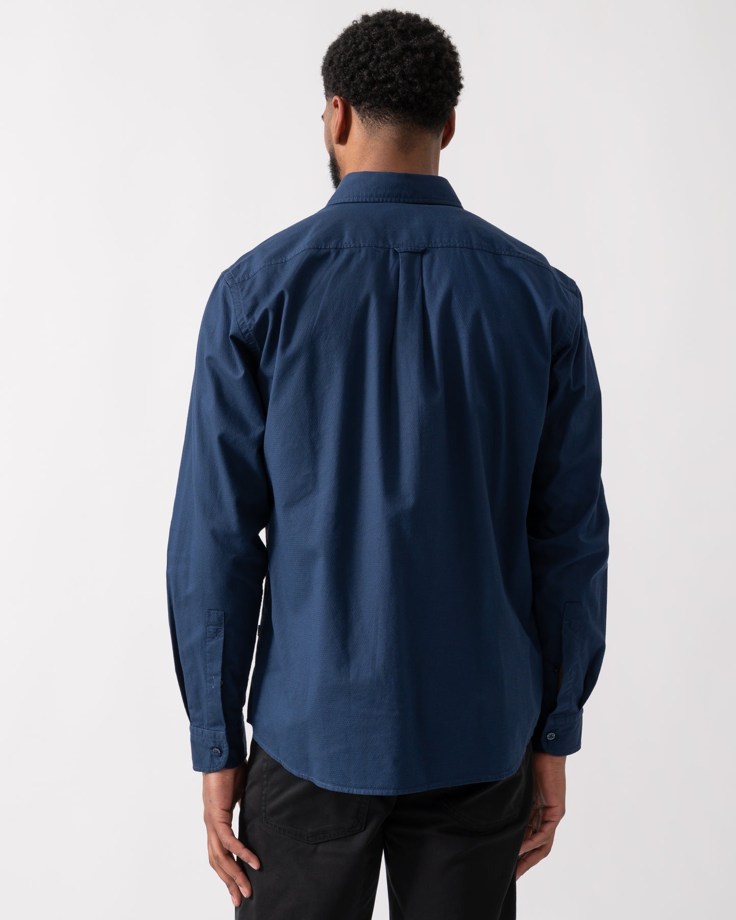 back shot of a model wearing a BOSS Orange Rickert_M Mens Shirt in Open Blue