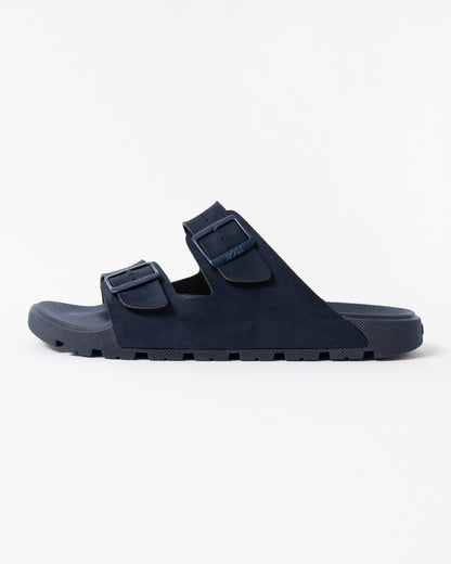 side of BOSS Orange Surfley Mens Twin-Strap Slides with Branded Buckles in Dark Blue 401