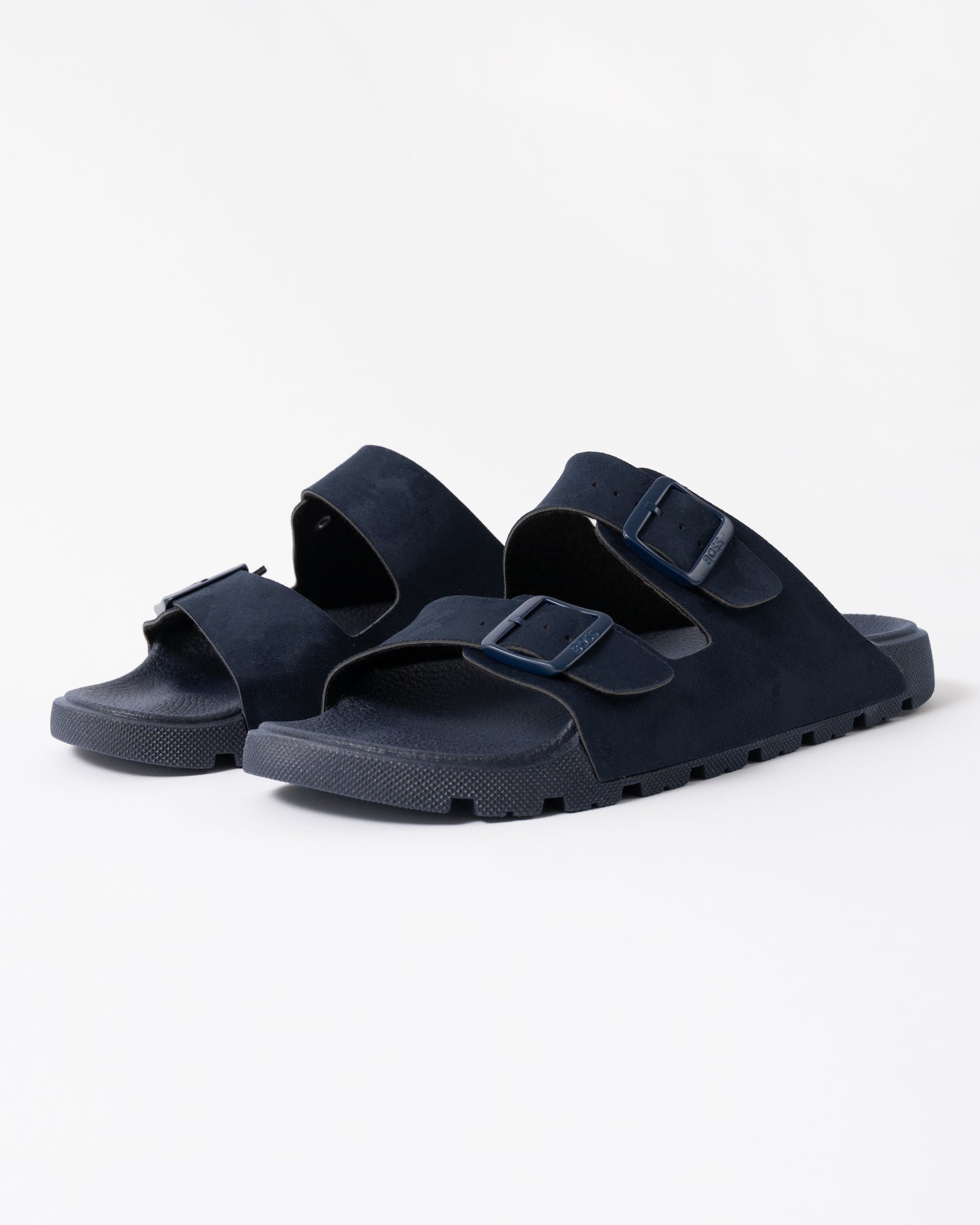BOSS Orange Surfley Mens Twin-Strap Slides with Branded Buckles in Dark Blue 401