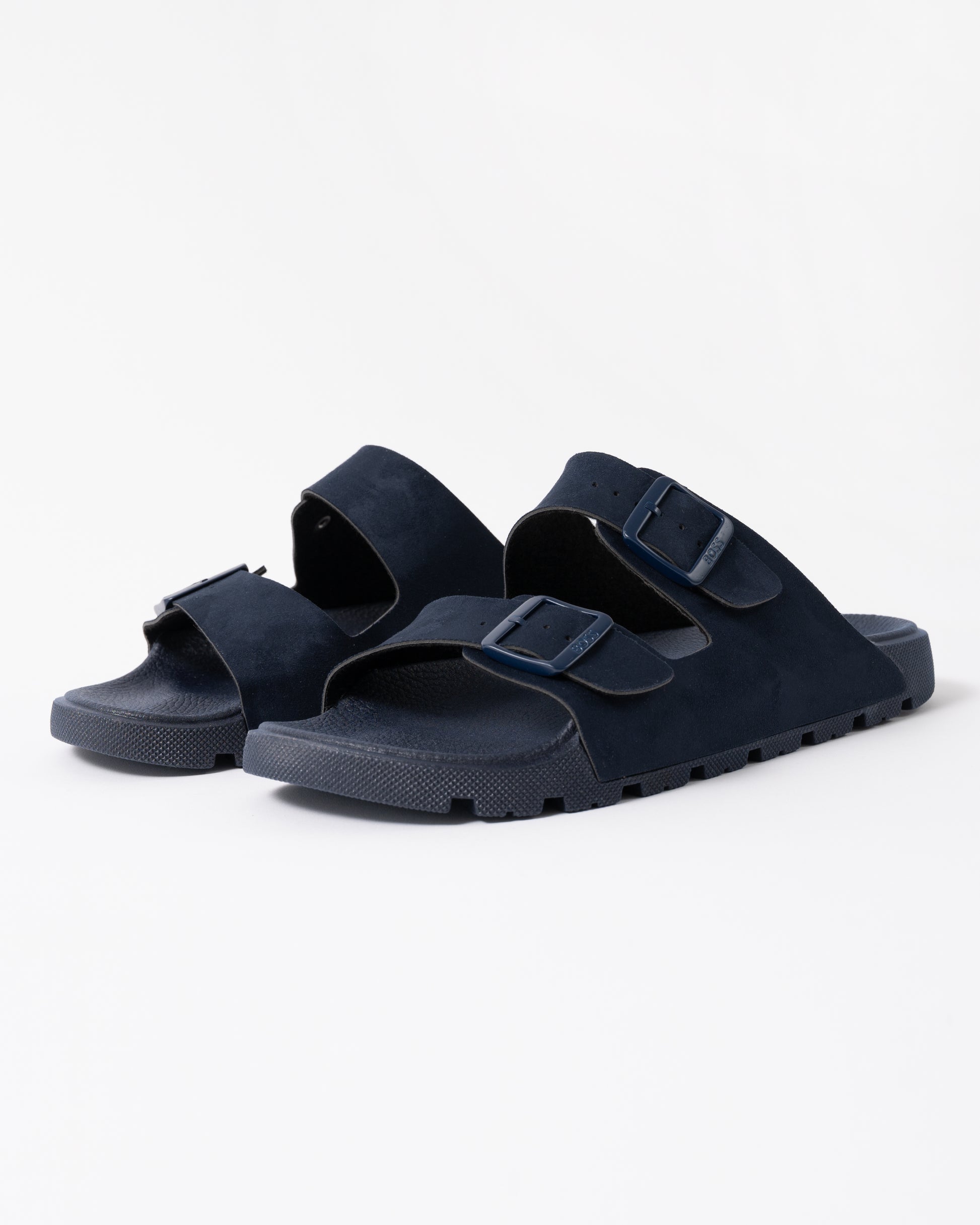 BOSS Orange Surfley Mens Twin-Strap Slides with Branded Buckles in Dark Blue 401