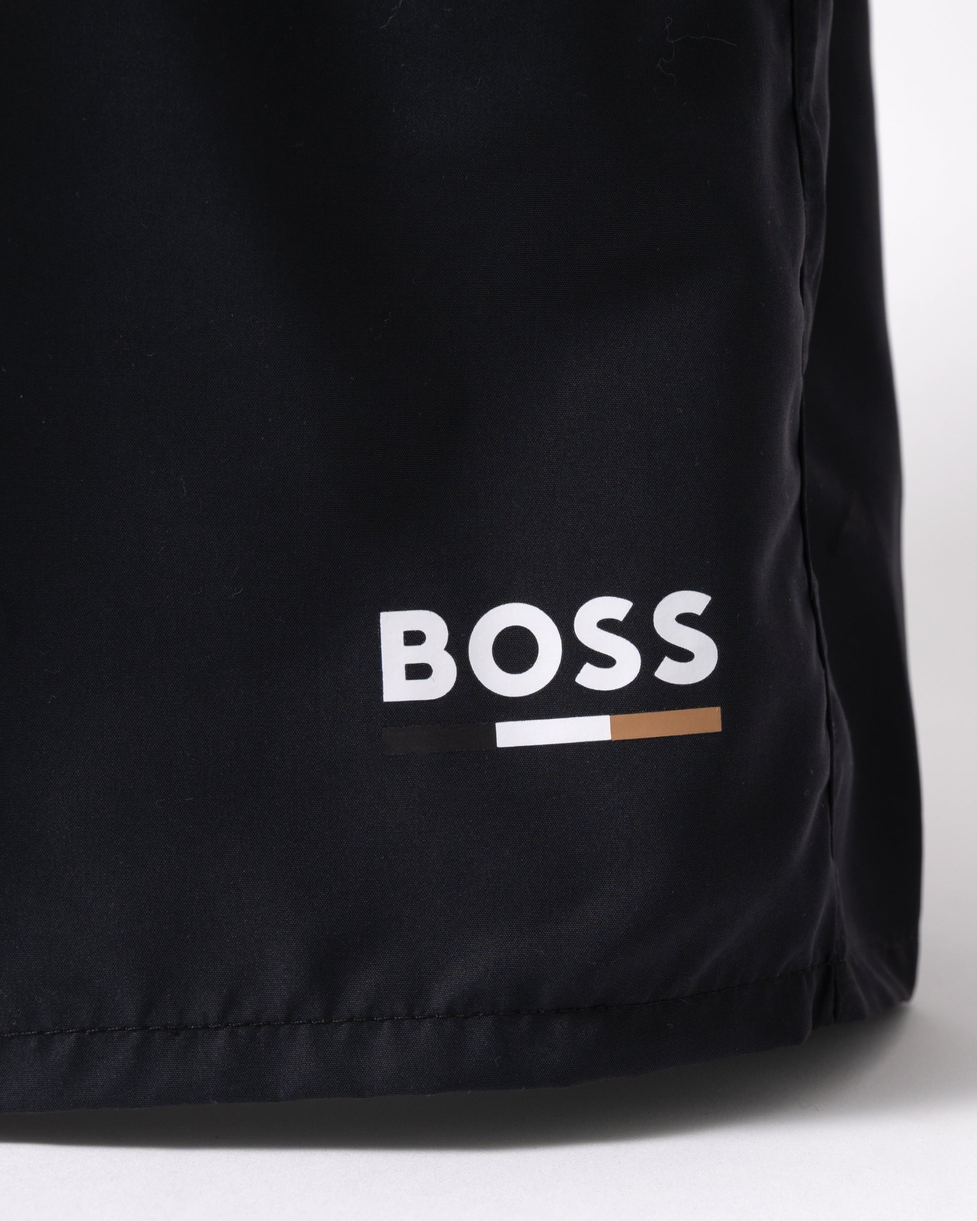 logo detail of BOSS Orange Swordfish Mens Swimming Shorts in Black 005