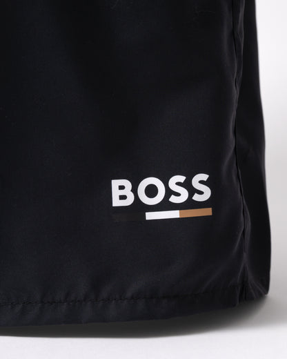 logo detail of BOSS Orange Swordfish Mens Swimming Shorts in Black 005