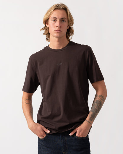 Front of the BOSS Orange TChup Mens Crew Neck Small Logo T-Shirt - Dark Brown 207