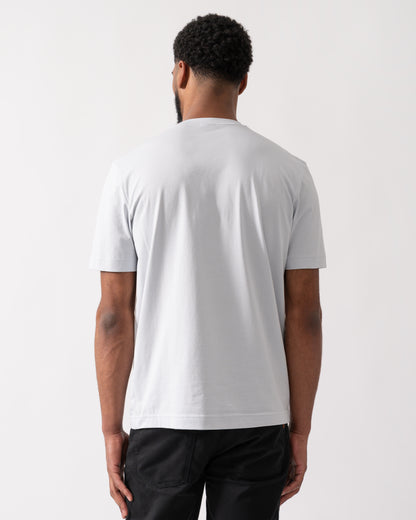 back shot of a model wearing a BOSS Orange TChup Mens Crew Neck Small Logo T-Shirt in Light-Pastel Grey