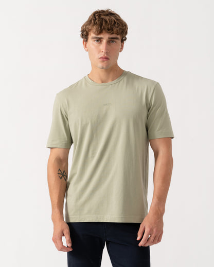 Man wearing BOSS Orange TChup Mens Crew Neck Small Logo T-Shirt  - Open Green 370