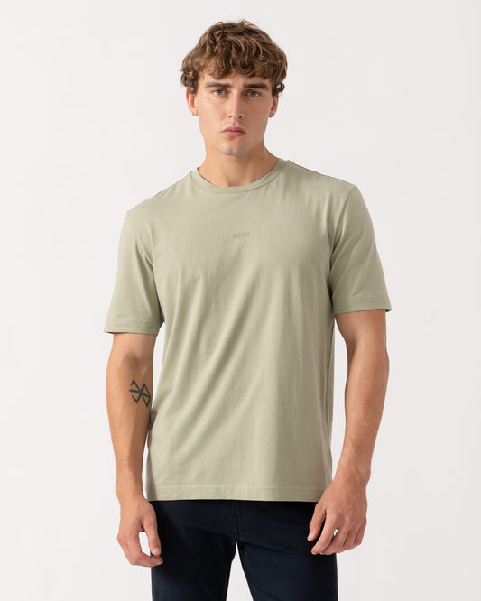 Man wearing BOSS Orange TChup Mens Crew Neck Small Logo T-Shirt  - Open Green 370