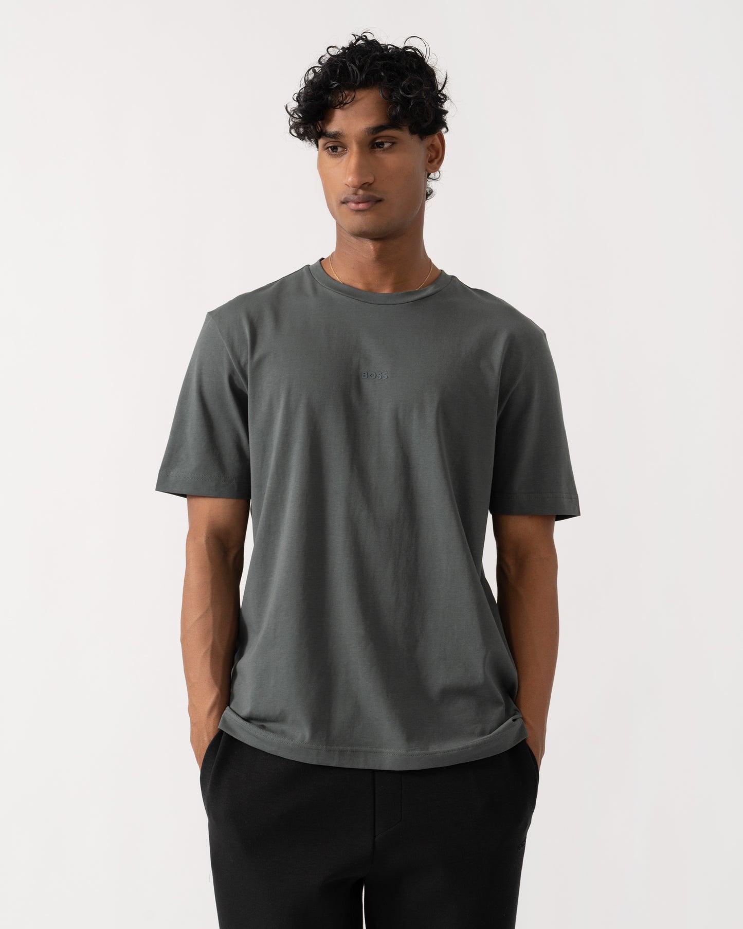 Front of BOSS Orange TChup Mens Crew Neck Small Logo T-Shirt  - Open Green 377