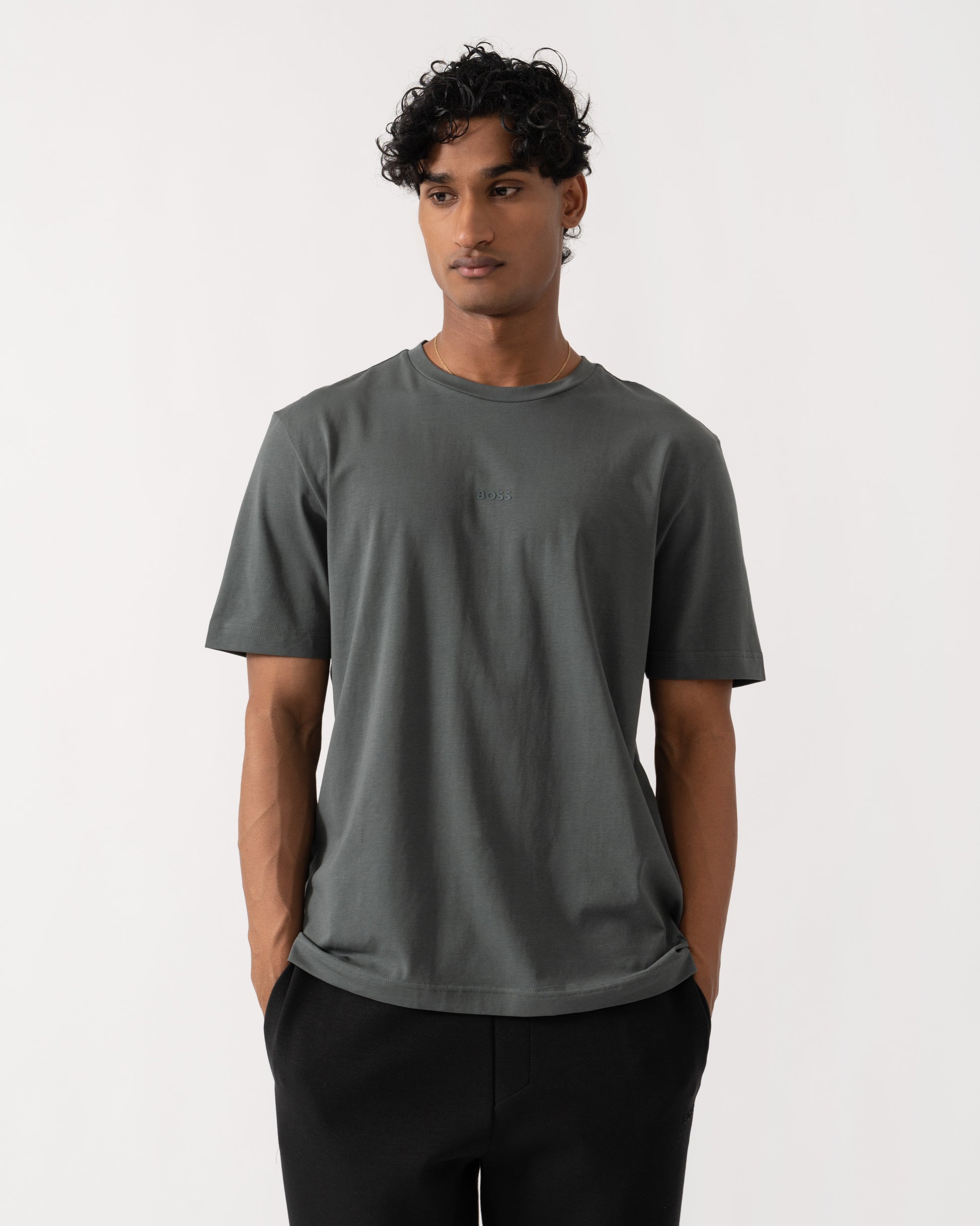 Front of BOSS Orange TChup Mens Crew Neck Small Logo T-Shirt  - Open Green 377