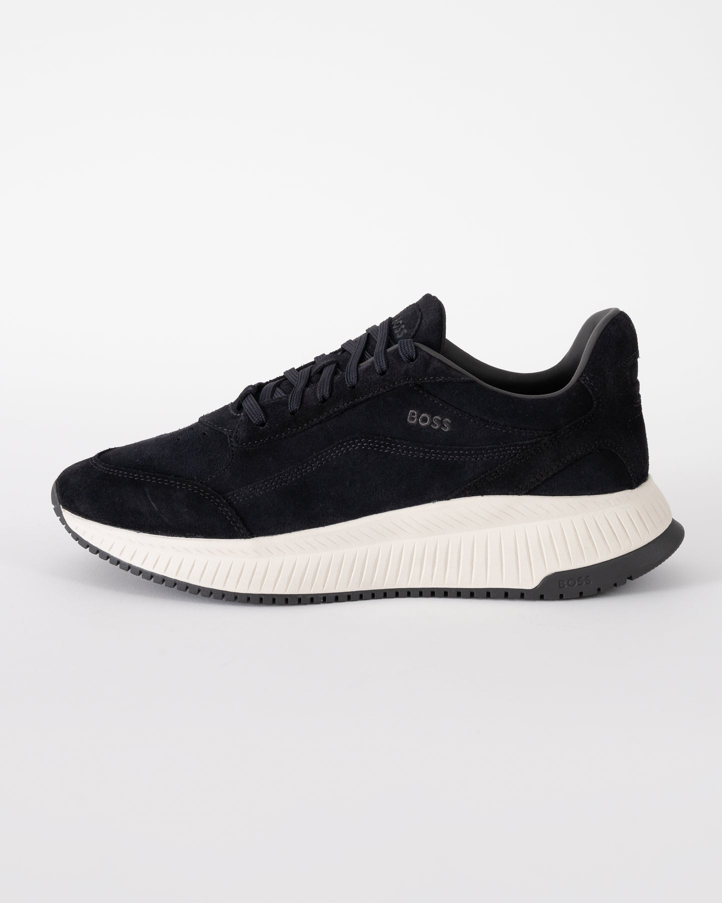 side of BOSS Orange TTNM EVO Mens Suede Trainers in Dark Blue