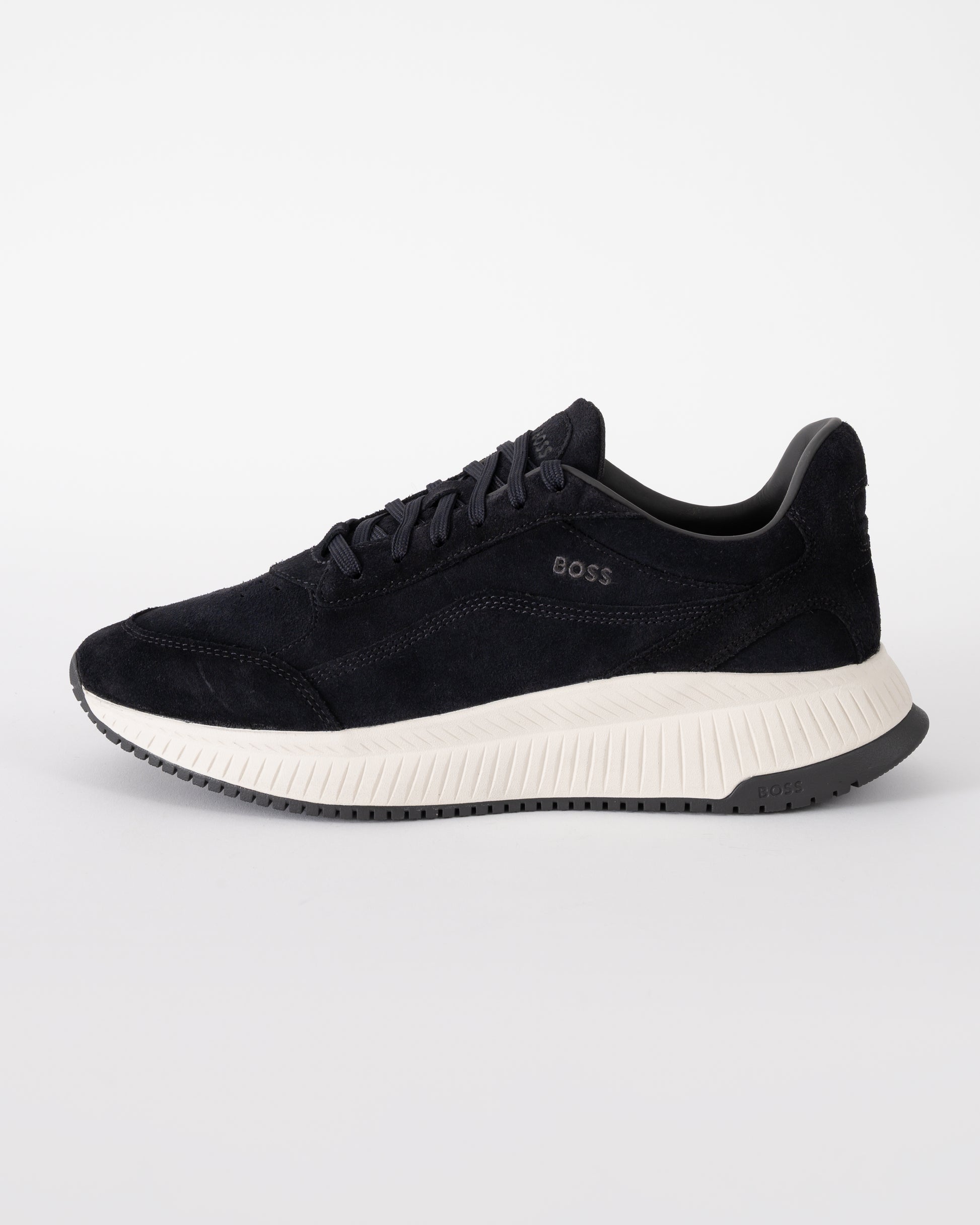 side of BOSS Orange TTNM EVO Mens Suede Trainers in Dark Blue