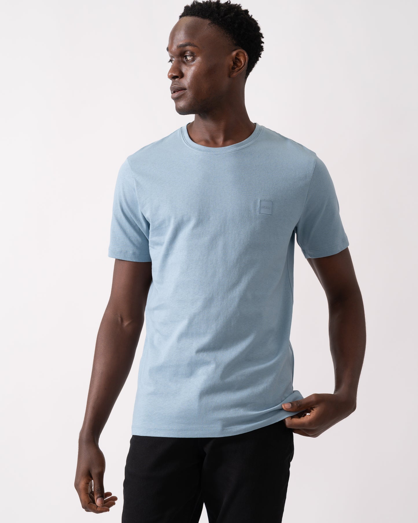 BOSS Orange Tales Mens Cotton-Jersey T-shirt With Logo Patch - Light/Pastel Blue 451