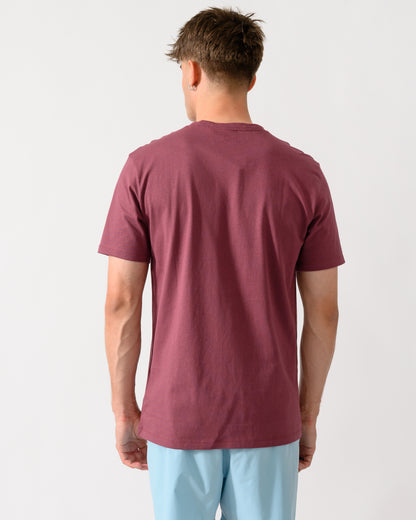 back shot of a model wearing a BOSS Orange Tales Mens Cotton-Jersey T-shirt With Logo Patch in Medium Red 618