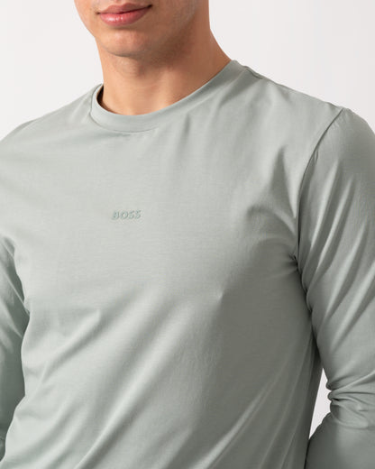 BOSS Orange Tchark Mens Long Sleeve Stretch Cotton T-Shirt - Open Green 351