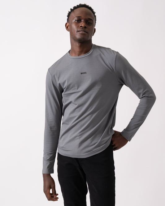 BOSS Orange Tchark Mens Long Sleeve Stretch Cotton T-Shirt - Open Grey 062