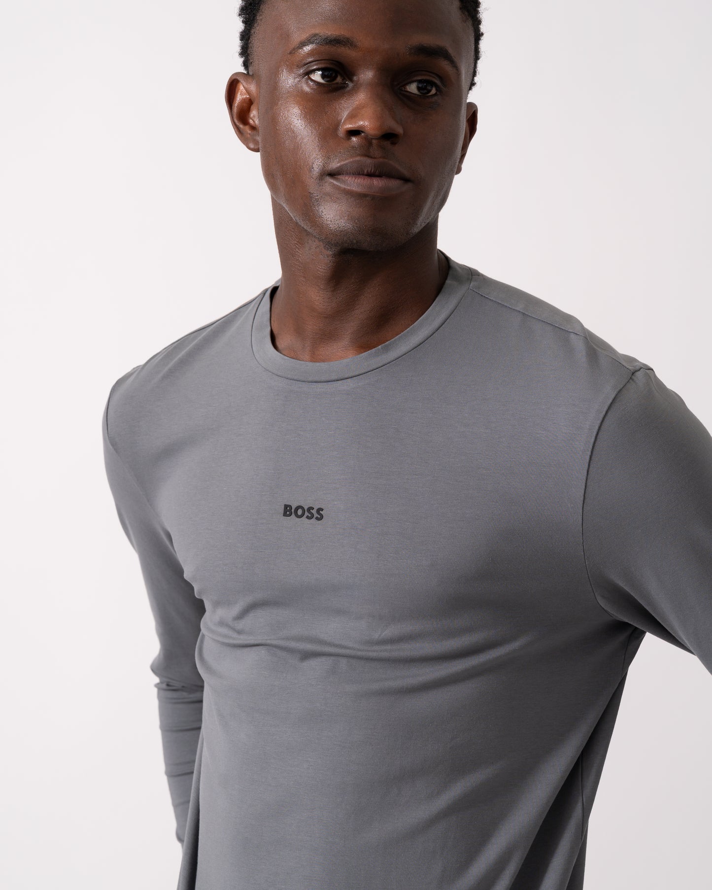 BOSS Orange Tchark Mens Long Sleeve Stretch Cotton T-Shirt - Open Grey 062