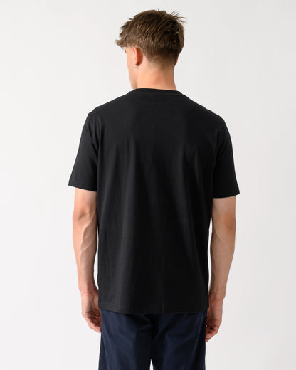 back shot of a model wearing a BOSS Orange Te Blueprint Mens T-Shirt in Black 001