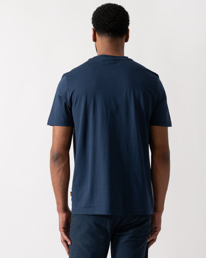 Back shot of a Model wearing a BOSS Orange TePlain Mens T-Shirt in Open Blue