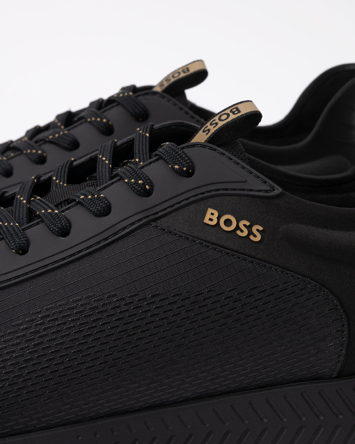 Close up of the BOSS Orange Titanium Runn Rsmh Mens Trainers in Black 005