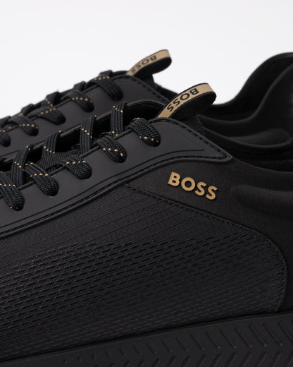 Close up of the BOSS Orange Titanium Runn Rsmh Mens Trainers in Black 005