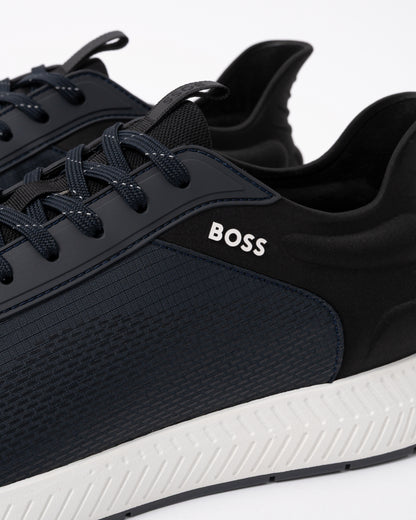 Close up of the BOSS Orange Titanium Runn Rsmh Mens Trainers in Open Blue 464