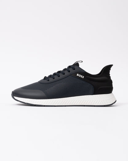 Side of the BOSS Orange Titanium Runn Rsmh Mens Trainers in Open Blue 464