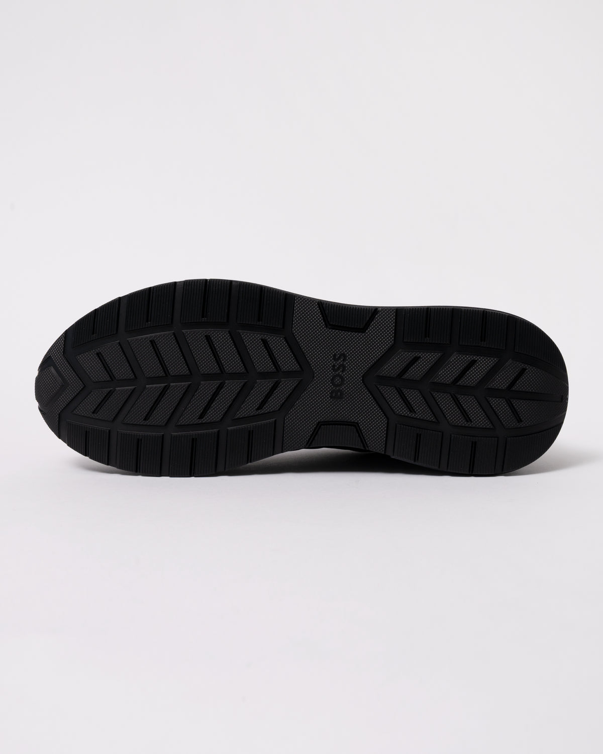 Studio photograph showing sole of BOSS Orange Vinston_Runn_nymnlt Mens Trainers in Dark Blue 405