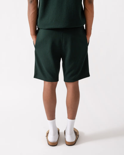 Back of BOSS Orange Waffle Mens Cotton Blend Waffle Structure Pyjama Shorts with Embroidered Logo - Dark Green 308