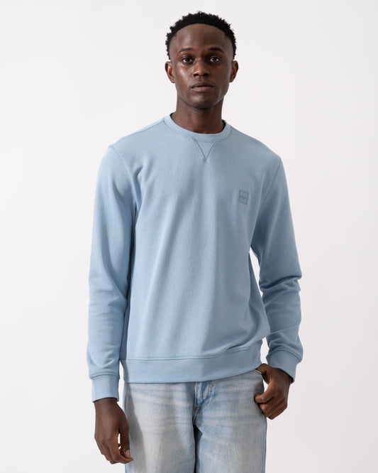 BOSS Orange Westart Mens Crew Neck Sweatshirt With Logo Patch - Light/Pastel Blue 451