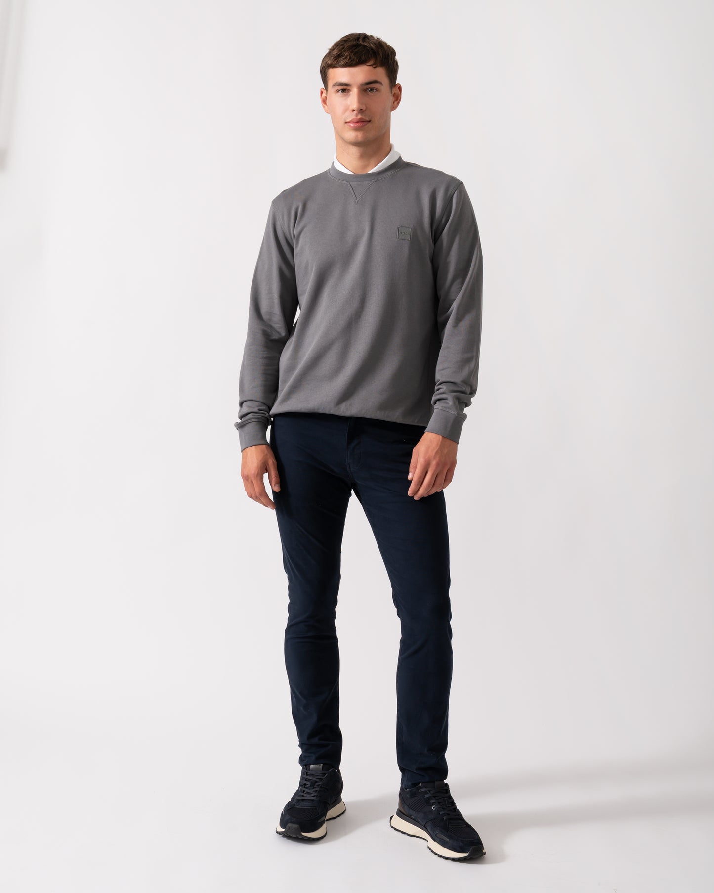 BOSS Orange Westart Mens Crew Neck Sweatshirt With Logo Patch - Open Grey 062