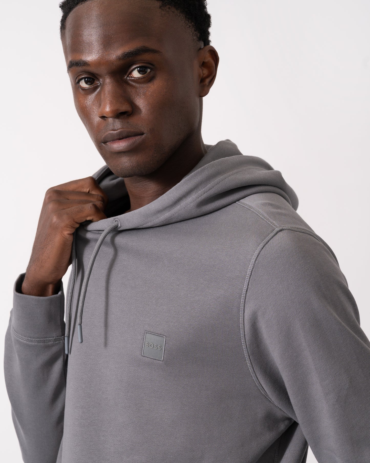 BOSS Orange Wetalk Mens Pullover Hoodie With Logo Patch - Open Grey 062