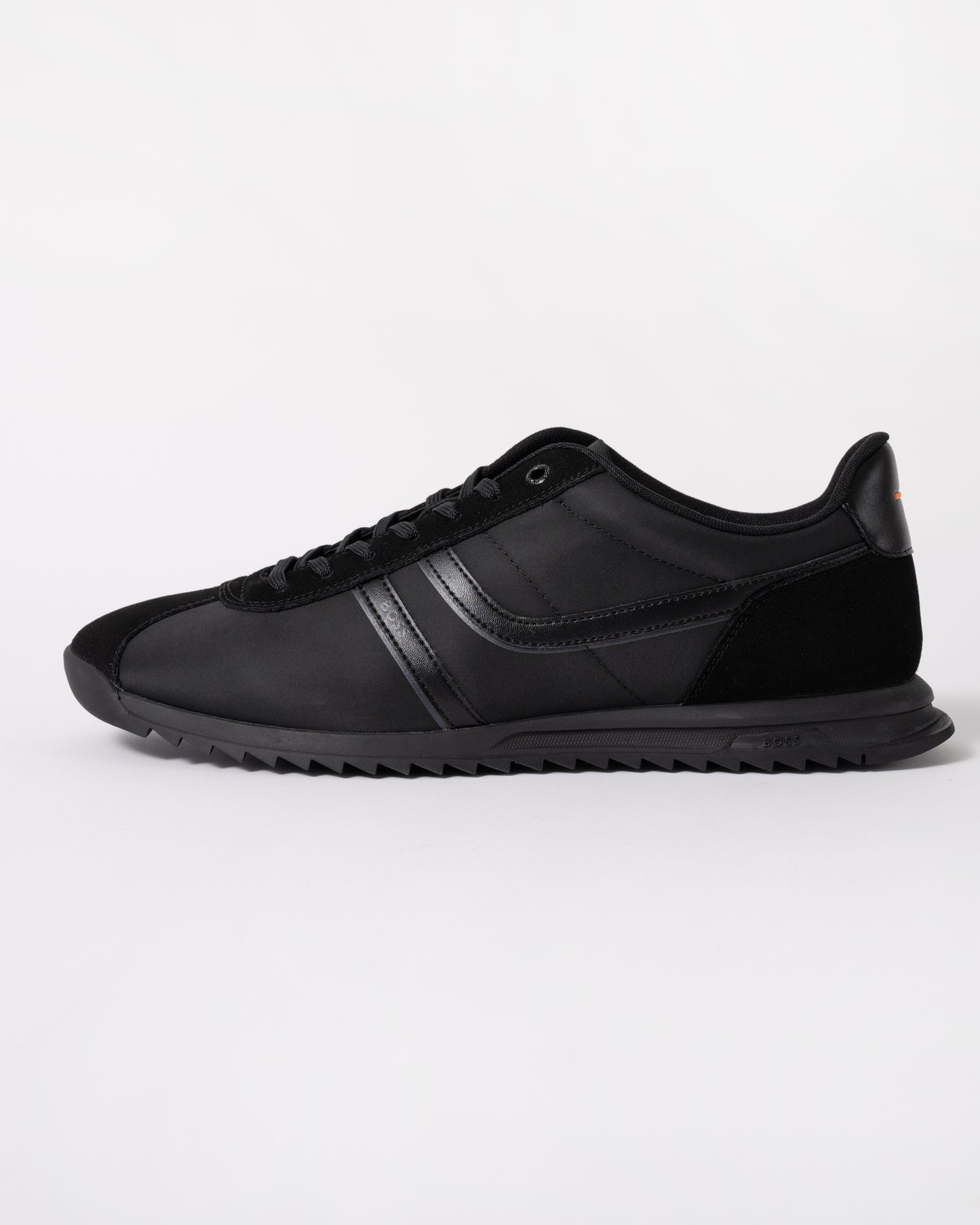 side of BOSS Orange Zayn Mens Logo Trainers with Faux Suede Trims in Black 005